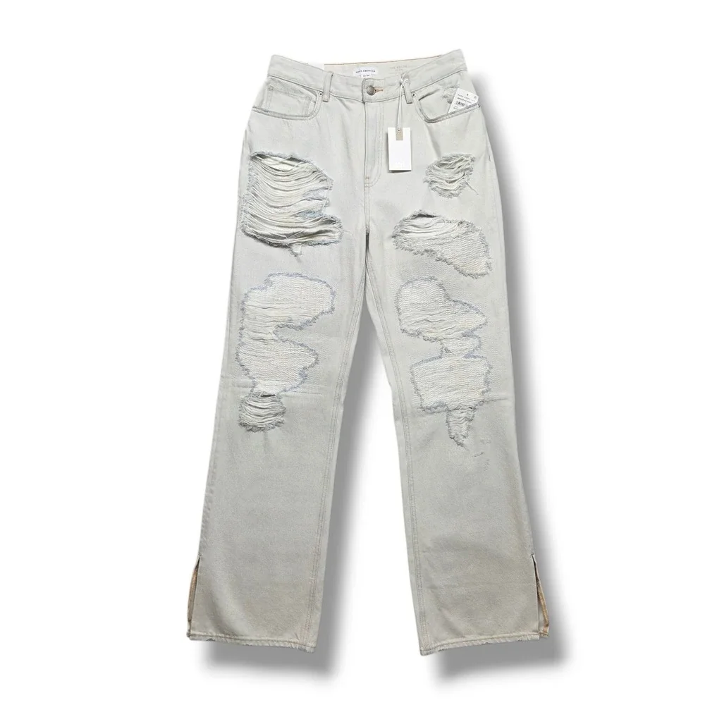 Good American Khloe Jeans Womens 8 Super High Rise Straight Distressed Ripped